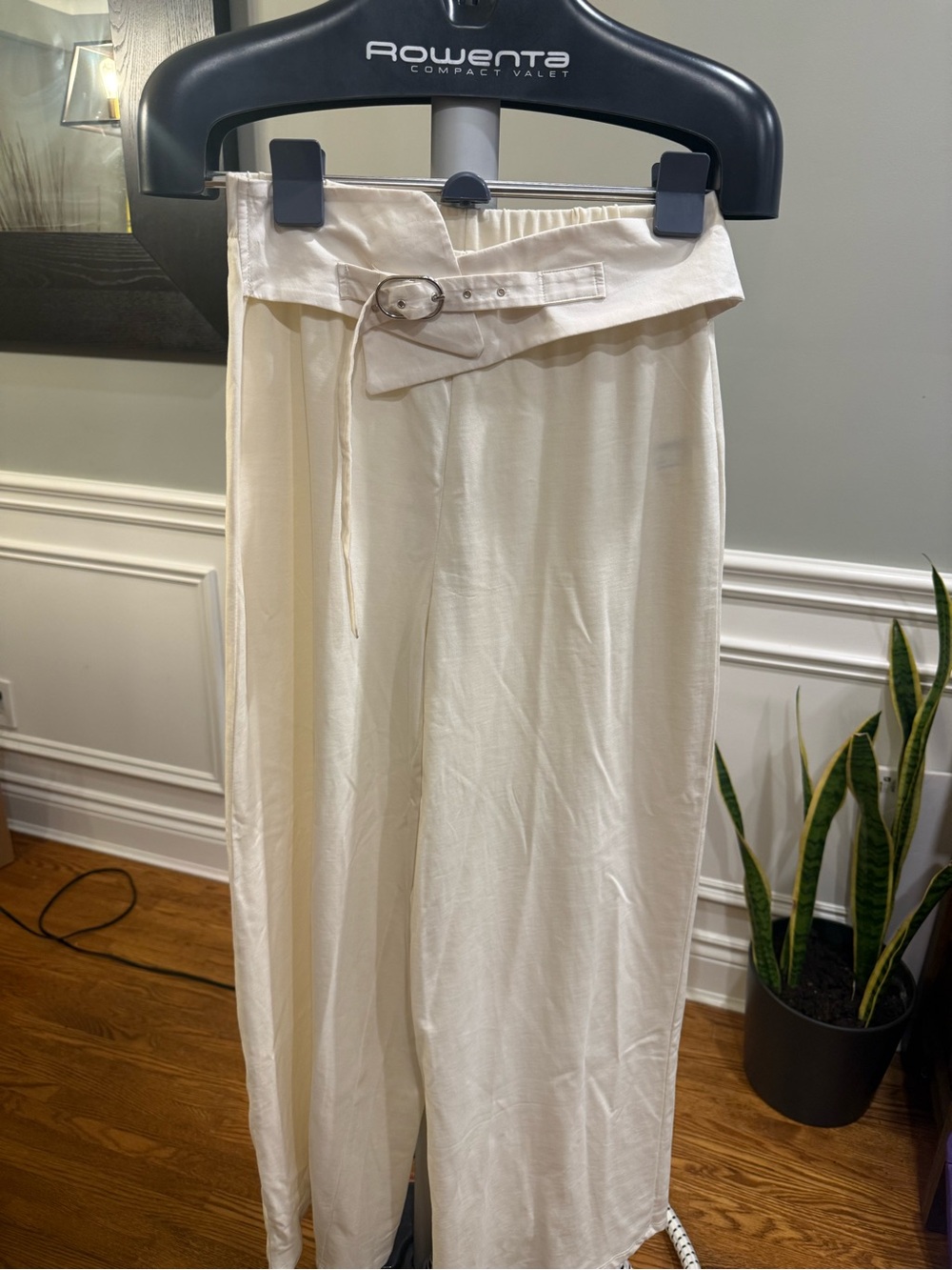 NWT Zara Belted Wide Leg Trousers Cream Off-White Size M